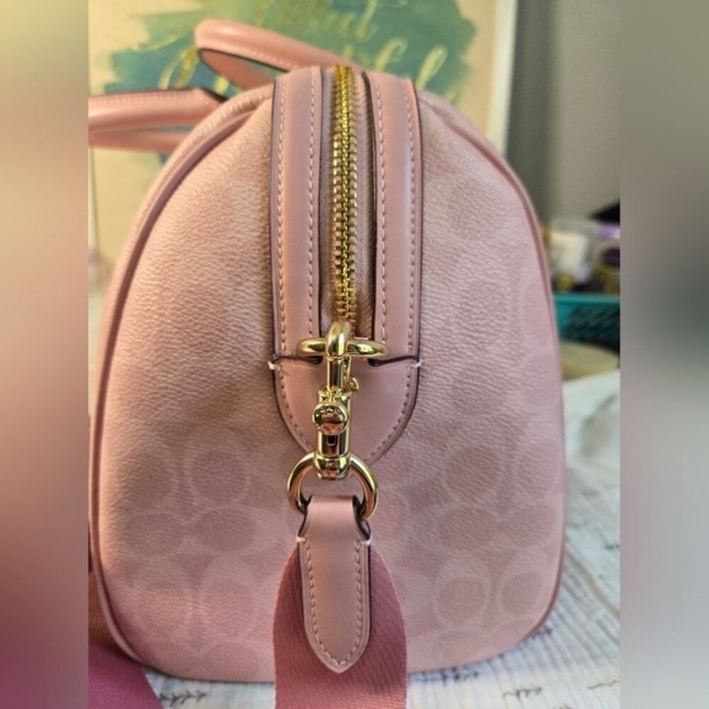 Coach Rowan Satchel Bag In Signature Canvas Powder Pink CV961 - Picture 3 of 6
